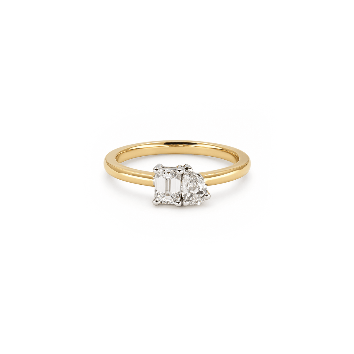0.65cttw Emerald & Pear Diamond Toi et Moi Ring