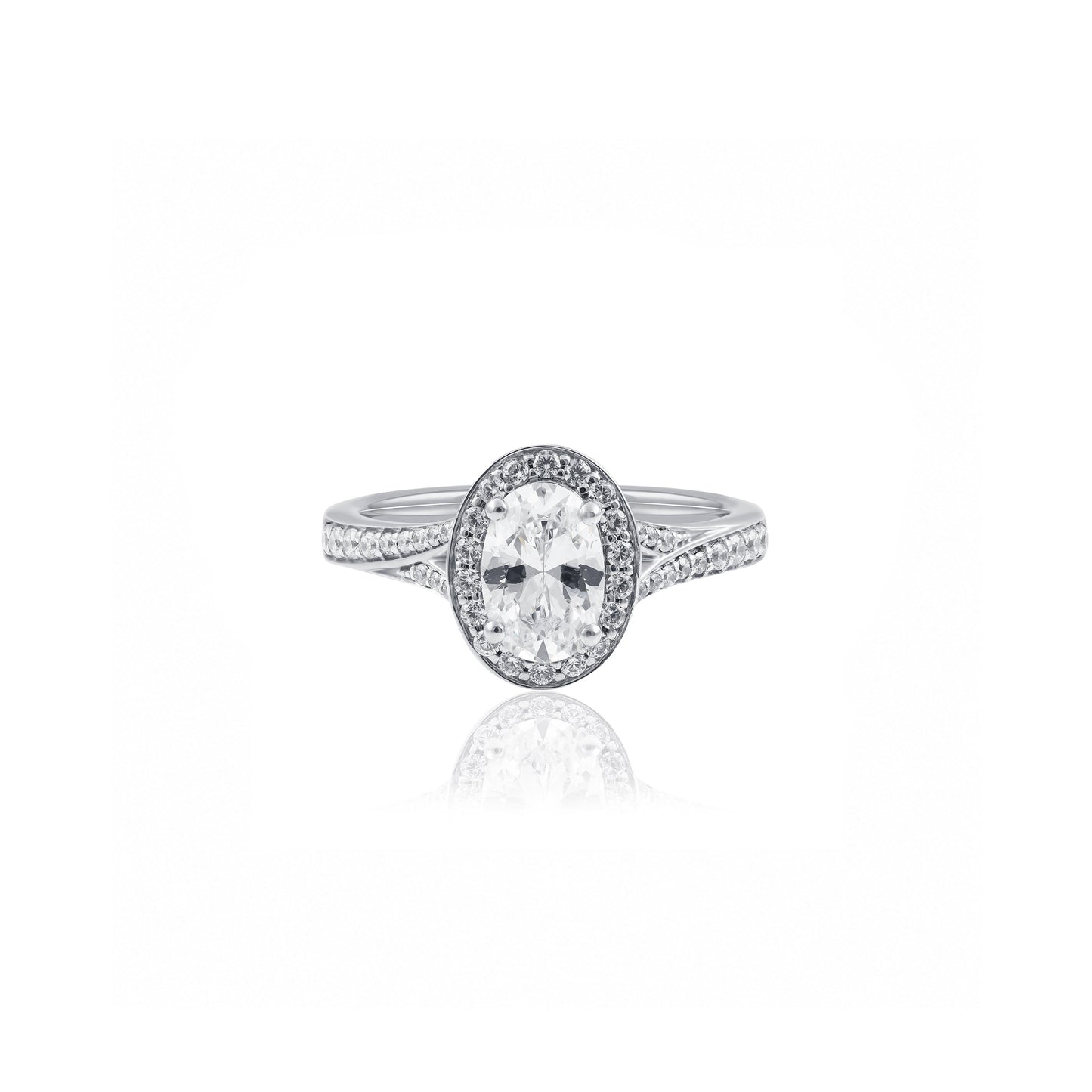 1ct Oval Solitaire Halo Engagement Ring with a Split Pavé Band