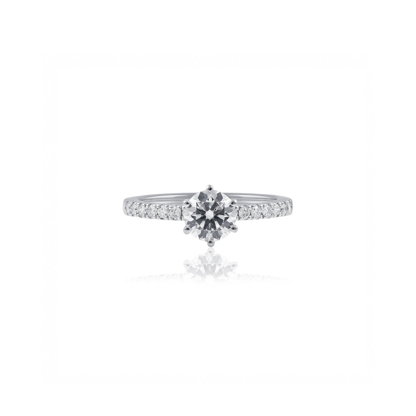 Platinum Round Brilliant Lab-Grown Diamond Engagement Ring with Pavé Band
