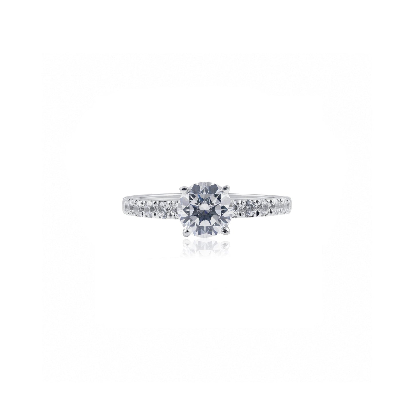 Platinum Round Diamond Solitaire Engagement Ring with Pavé Band