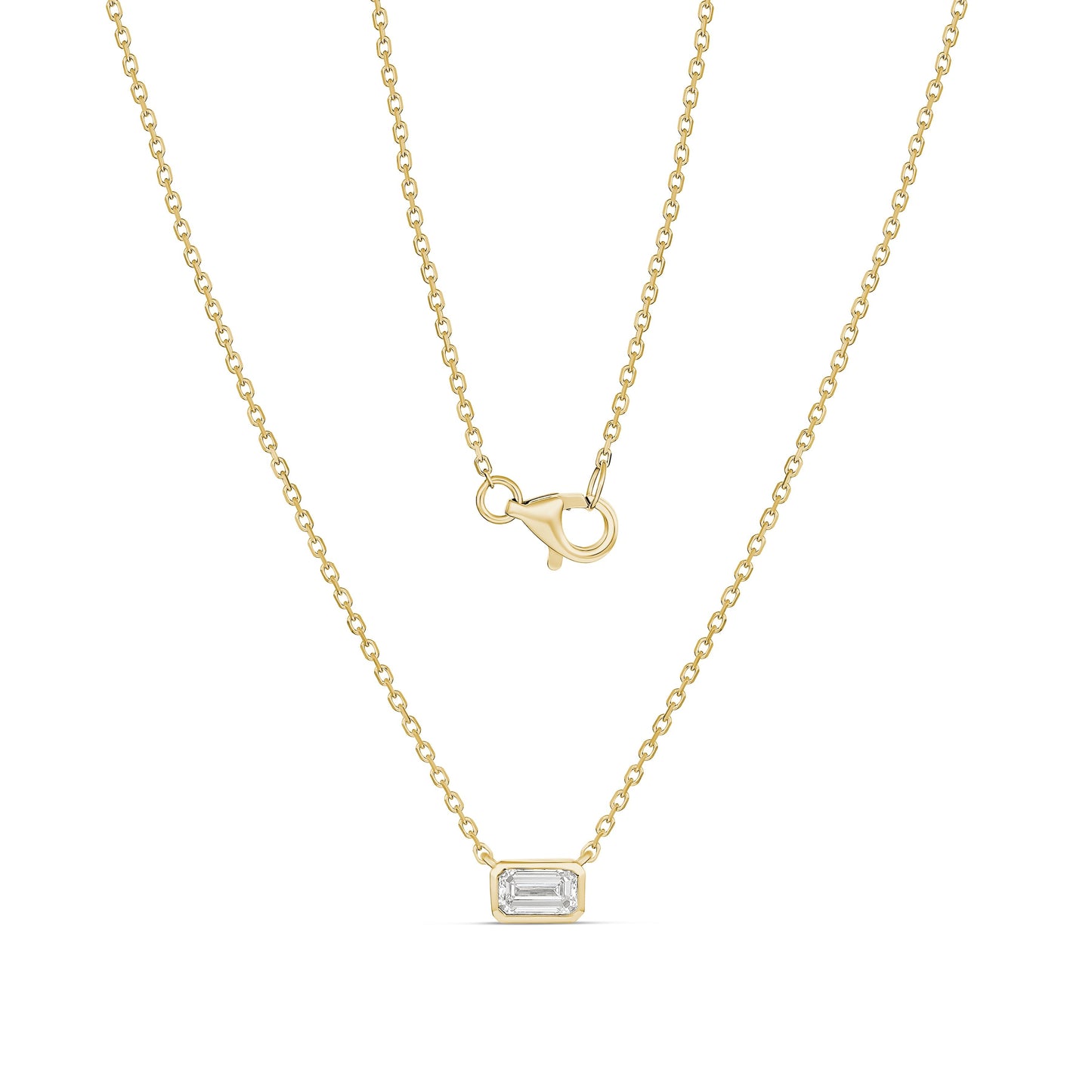 9ct Yellow Gold East-West Emerald Cut Diamond Necklace