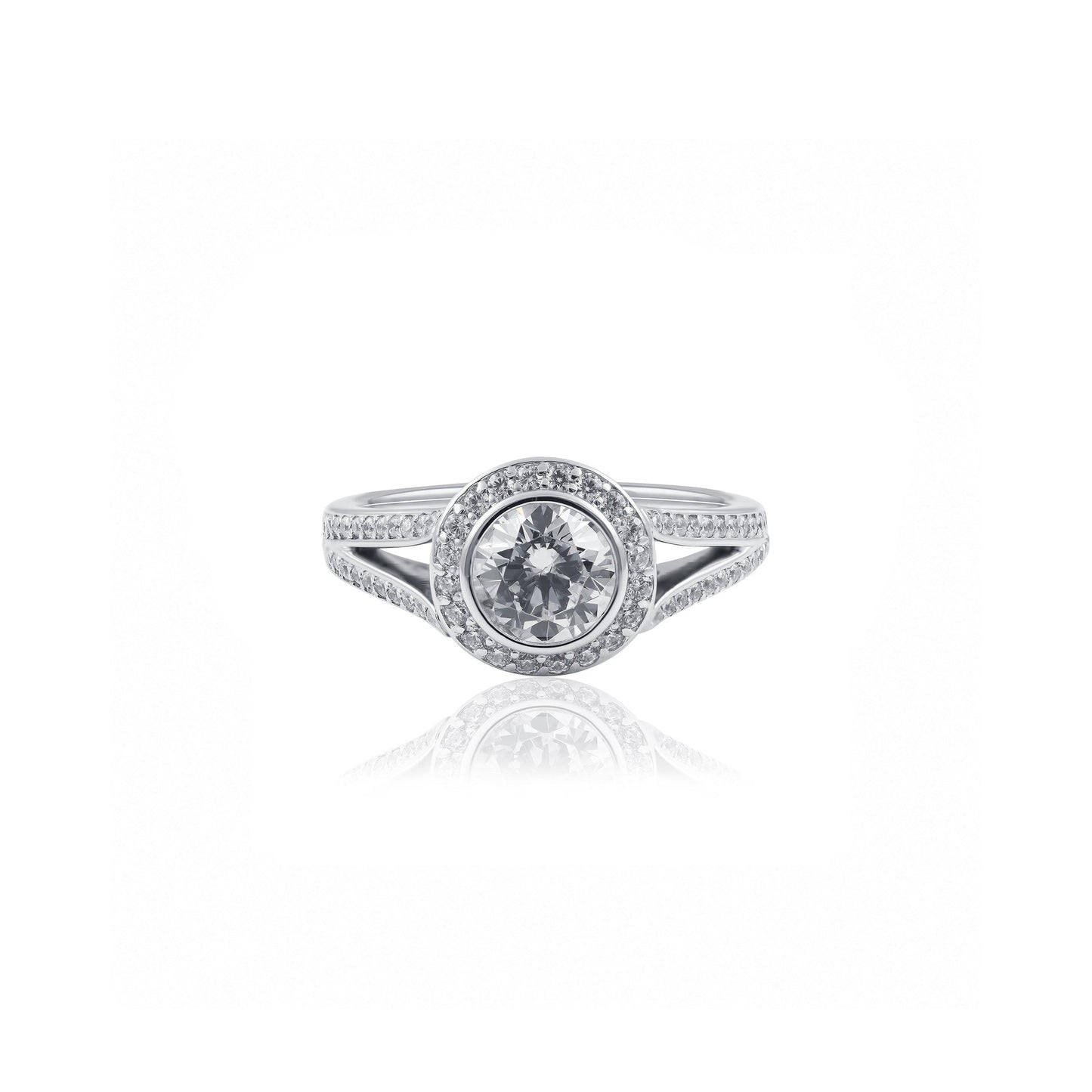 Round Split band Halo Diamond Ring
