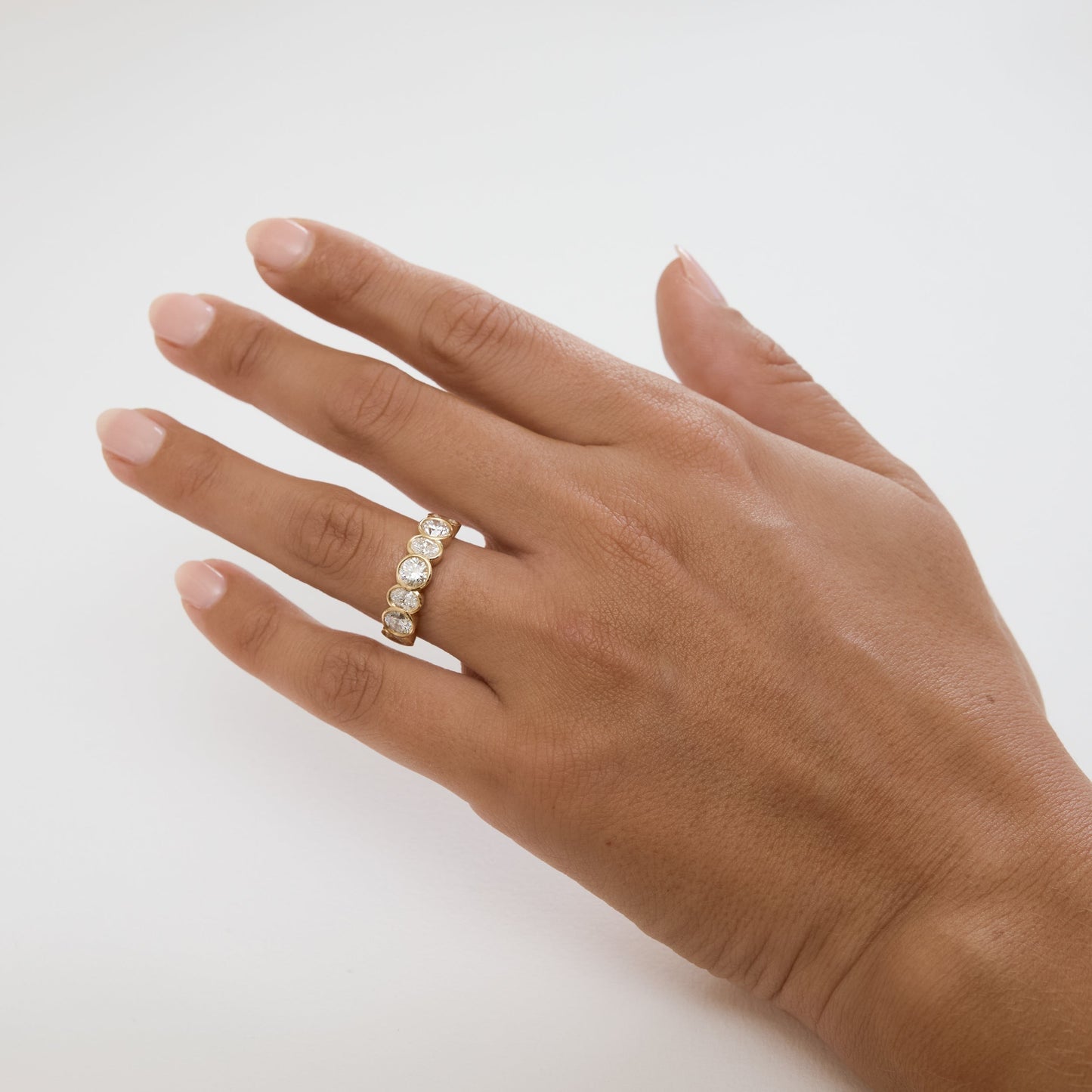 Bezel Set Oval and Round Diamond Wedding Ring