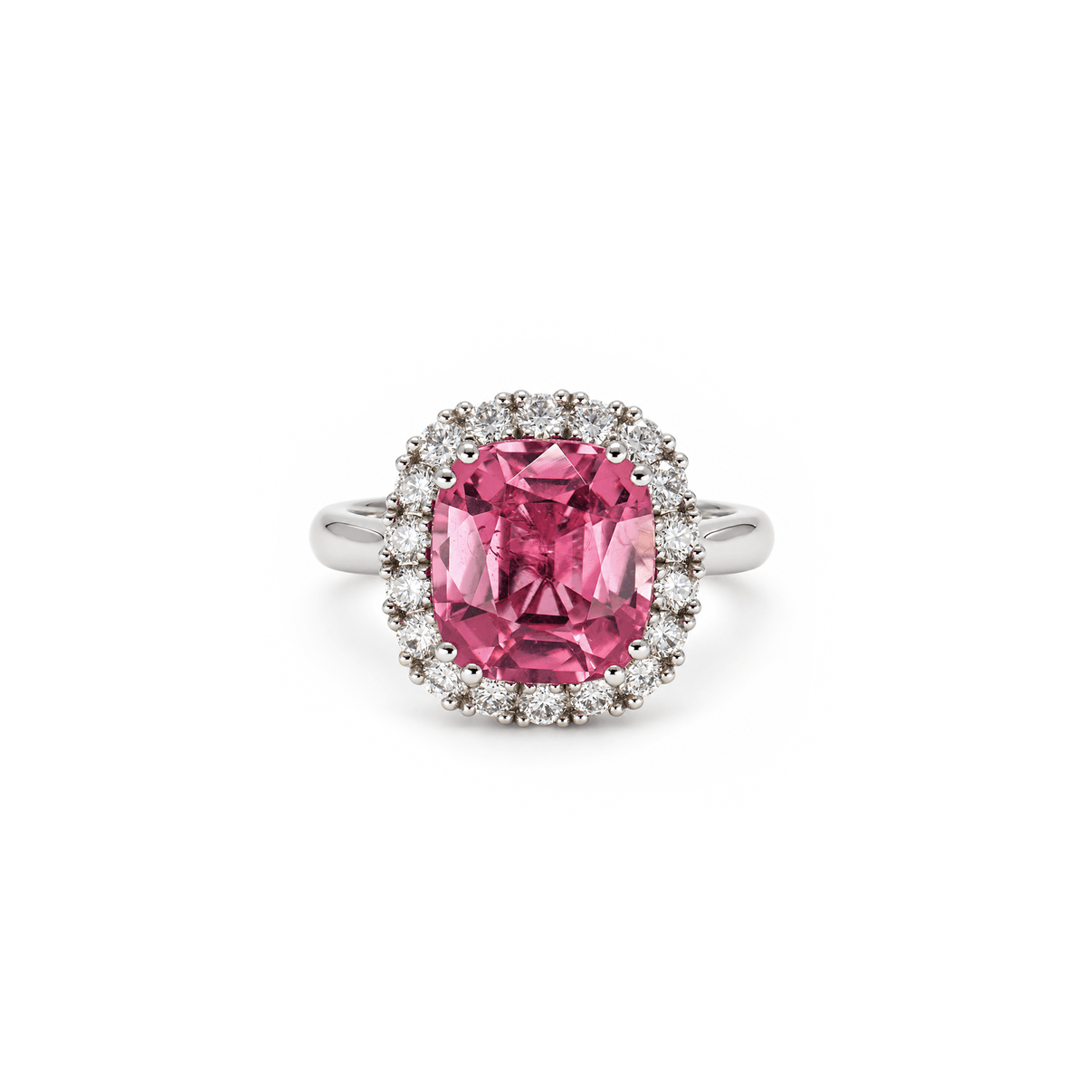4.77ct Cushion Cut Pink Tourmaline & Diamond Halo Ring