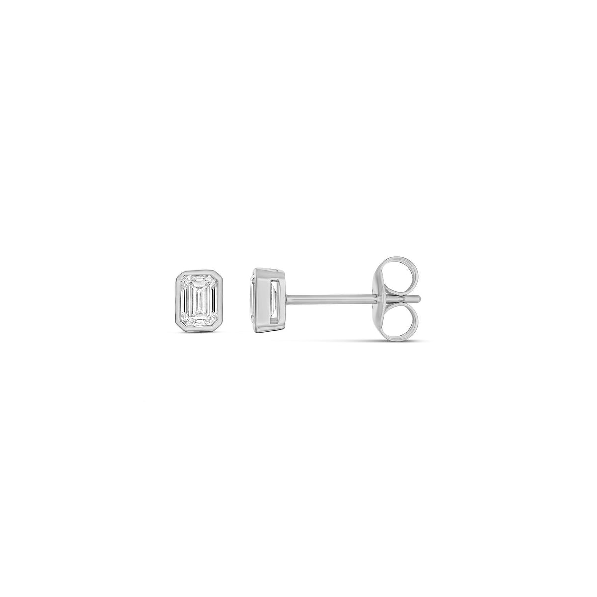 9ct White Gold Emerald Cut Bezel Set Diamond Stud Earrings