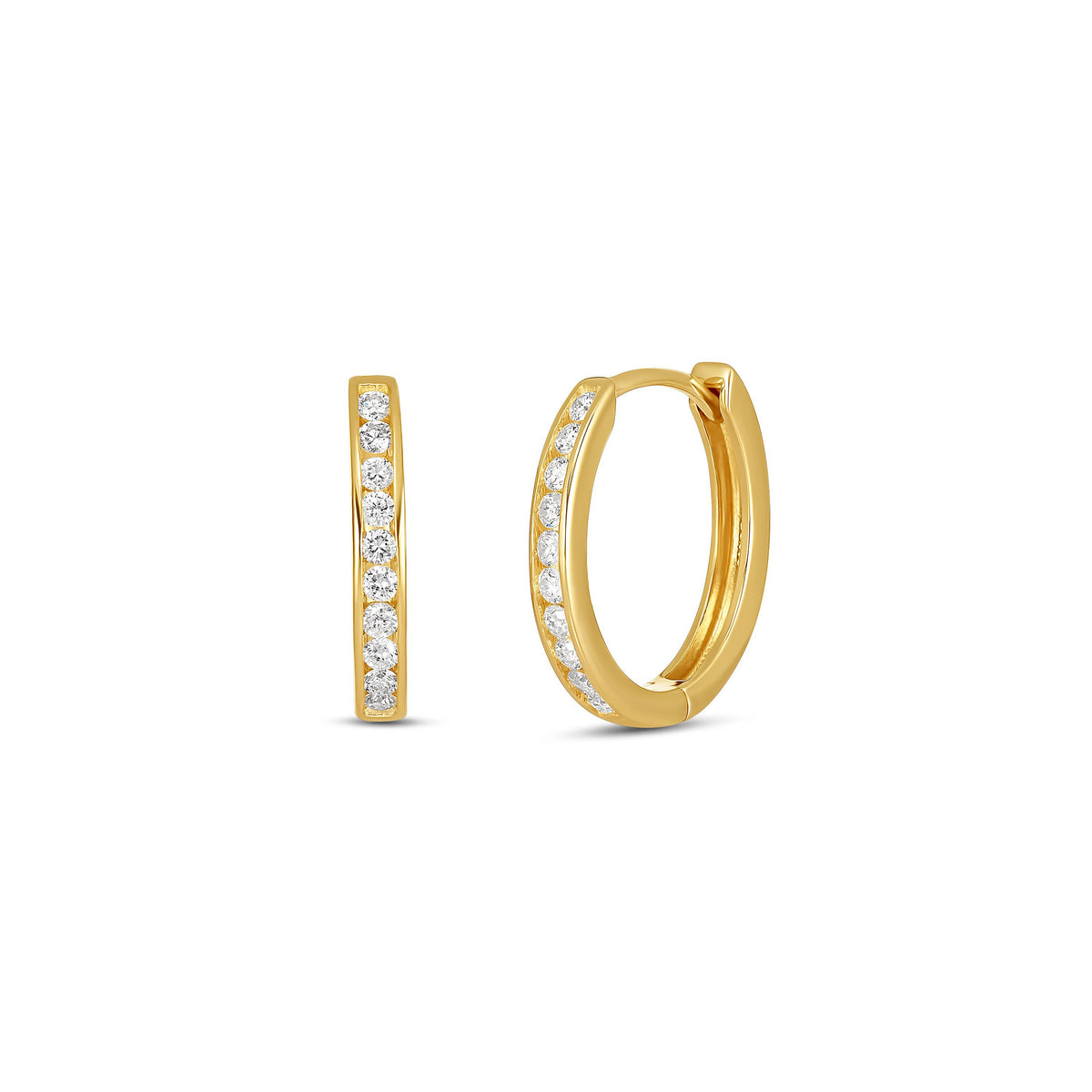 9ct Yellow Gold Channel Set Diamond Huggie Earrings