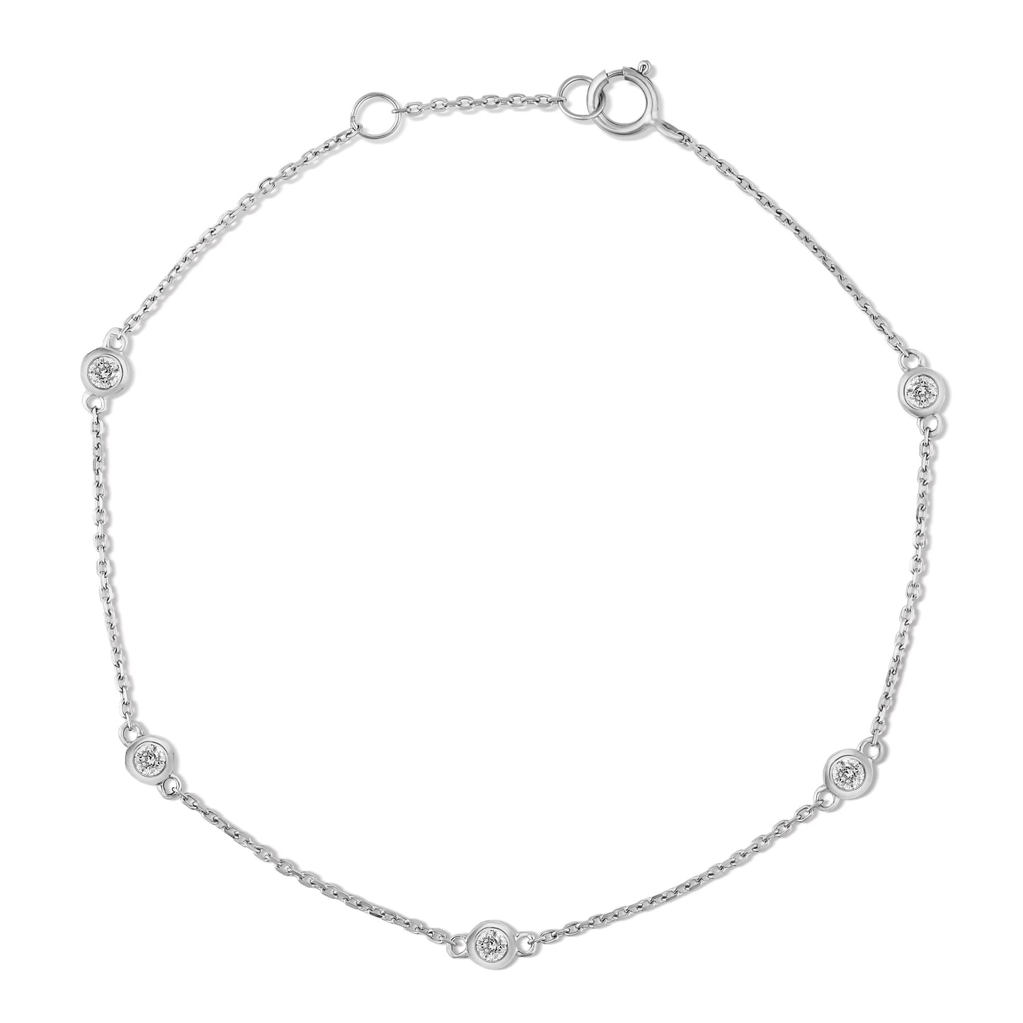 9CT White Gold Bracelet with 5 Brilliant Bezel-Set Diamonds