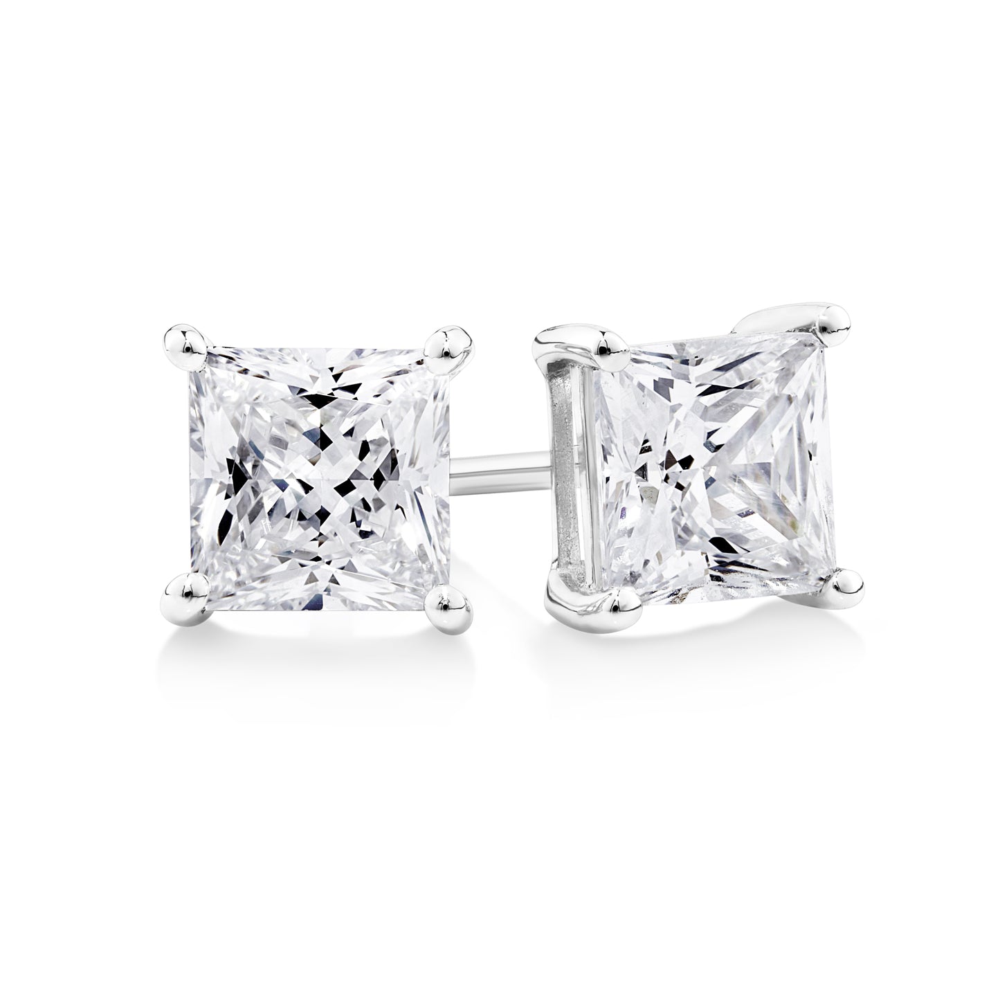 Prism 9CT White Gold Princess Cut Cubic Zirconia Claw Studs