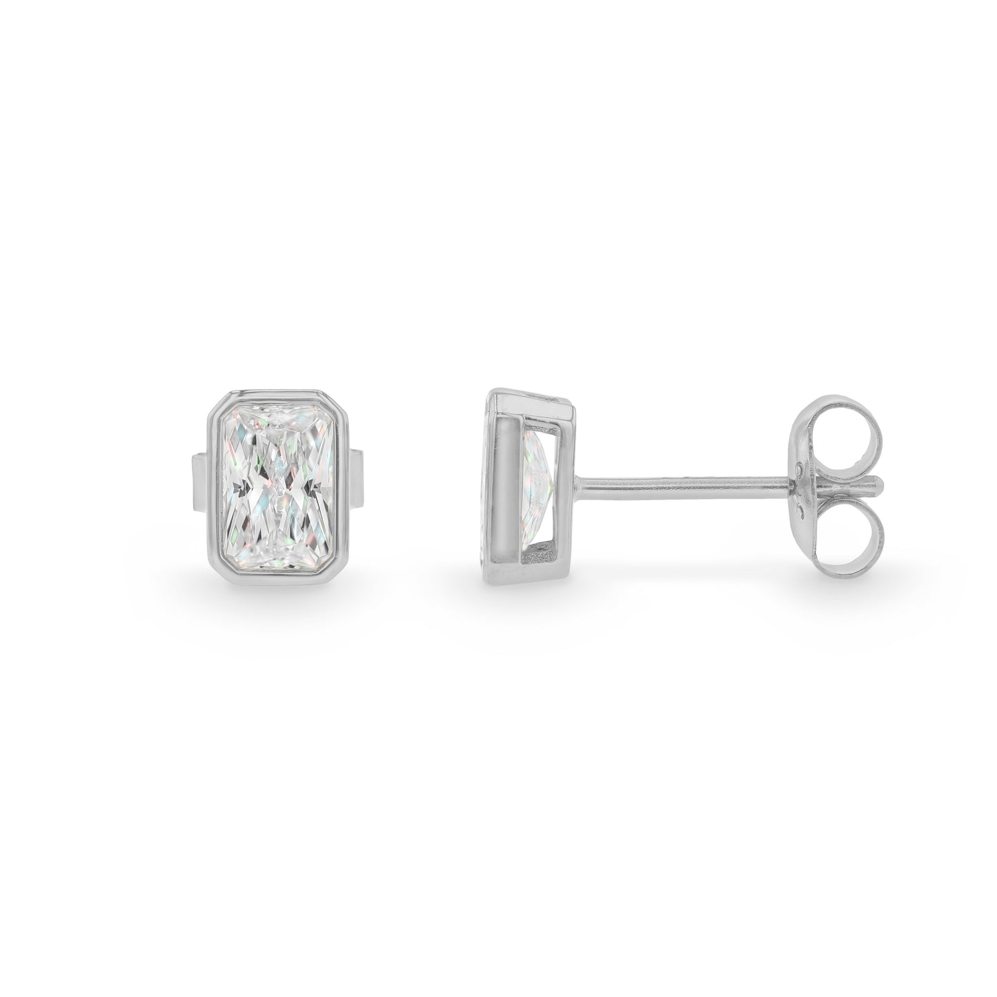 Sculpted 9CT White Gold Emerald Cut Cubic Zirconia Stud Earrings