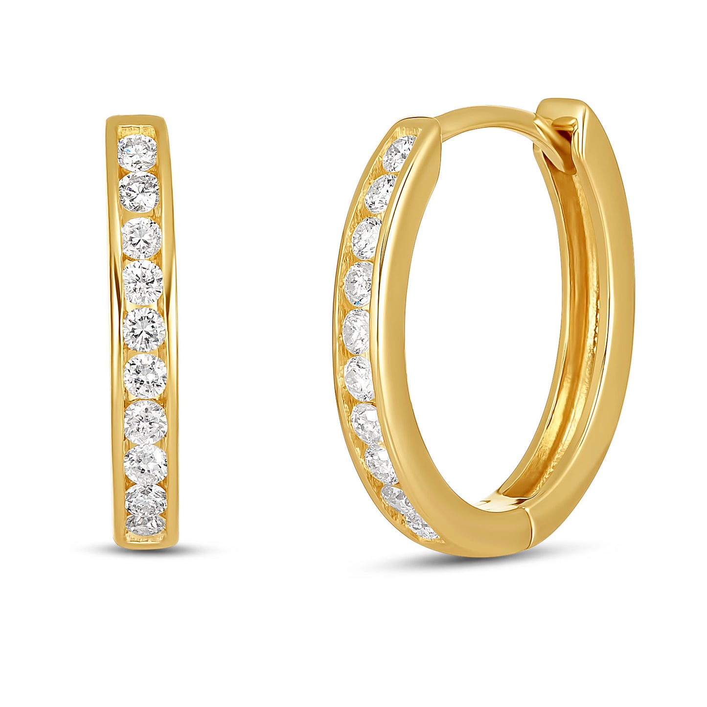Lustre 9CT Yellow Gold Channel Set Diamond Huggies