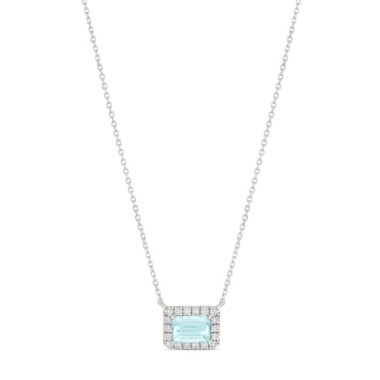 9CT White Gold Necklace with Natural Aquamarine and Diamonds