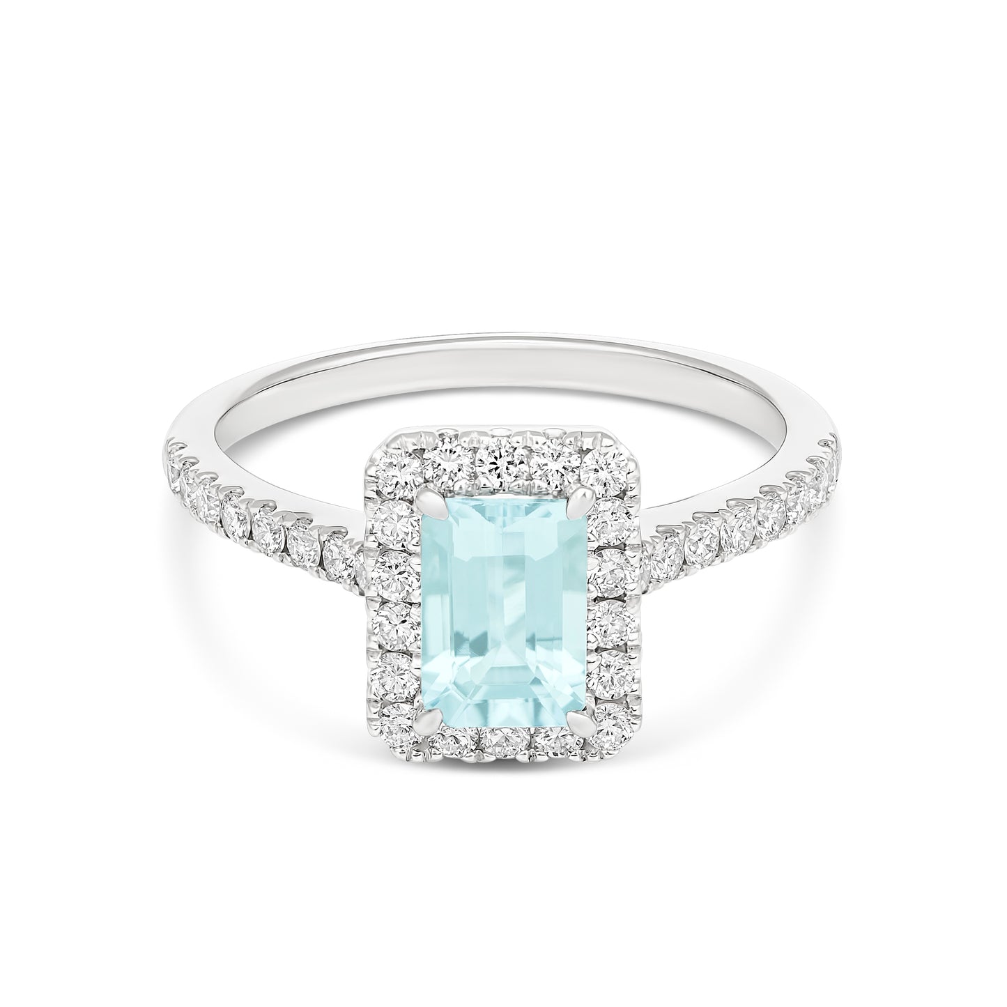 Natural Aquamarine & Diamond Halo Ring in 9CT White Gold