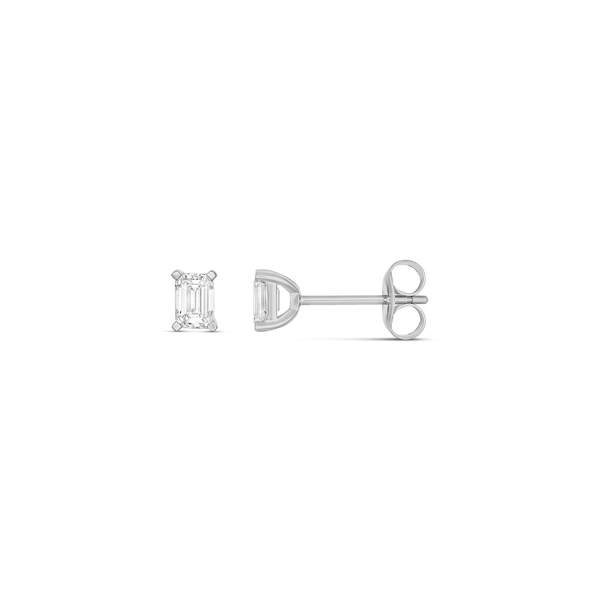 9ct White Gold 4-Claw Emerald Cut Diamond Stud Earrings
