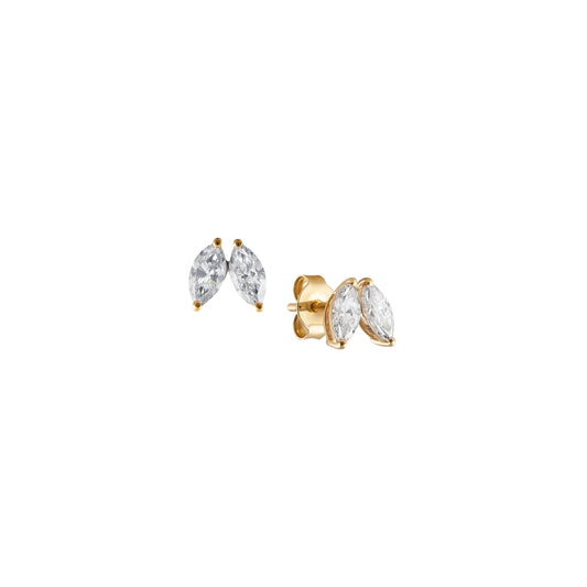 14ct Yellow Gold Marquise Diamond Duo Earrings