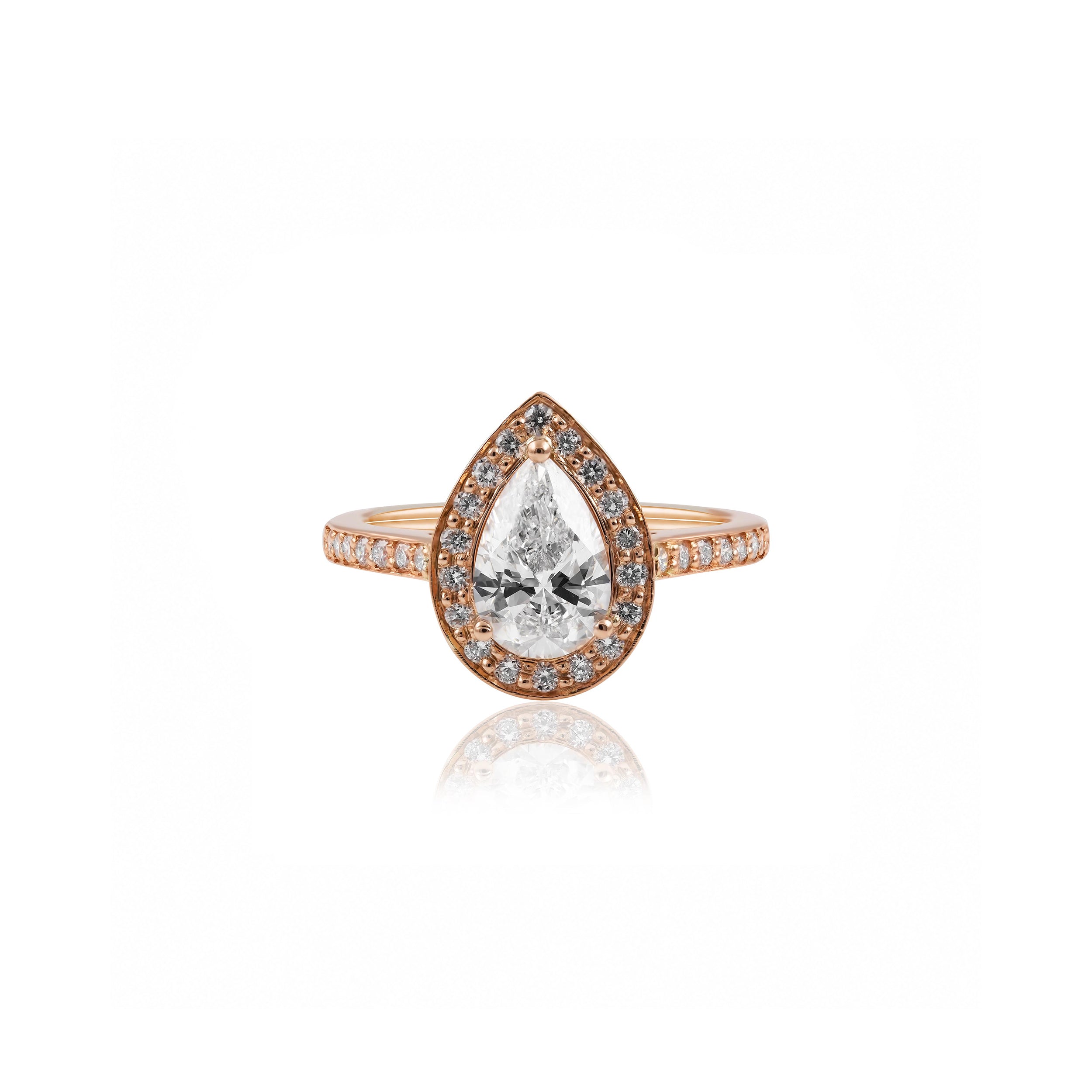 18ct Rose Gold Pear Shaped Lab-Grown Diamond Halo Engagement Ring