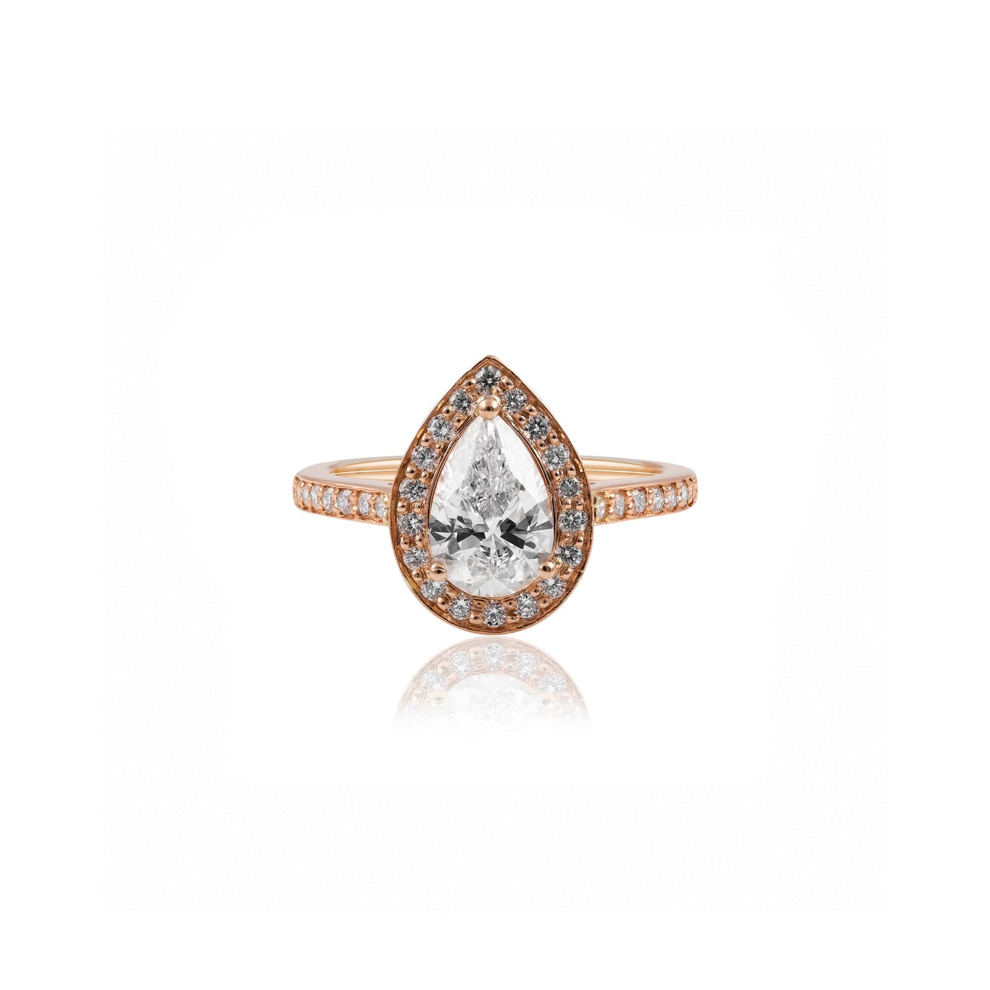 18ct Rose Gold Pear Shaped Lab-Grown Diamond Halo Engagement Ring