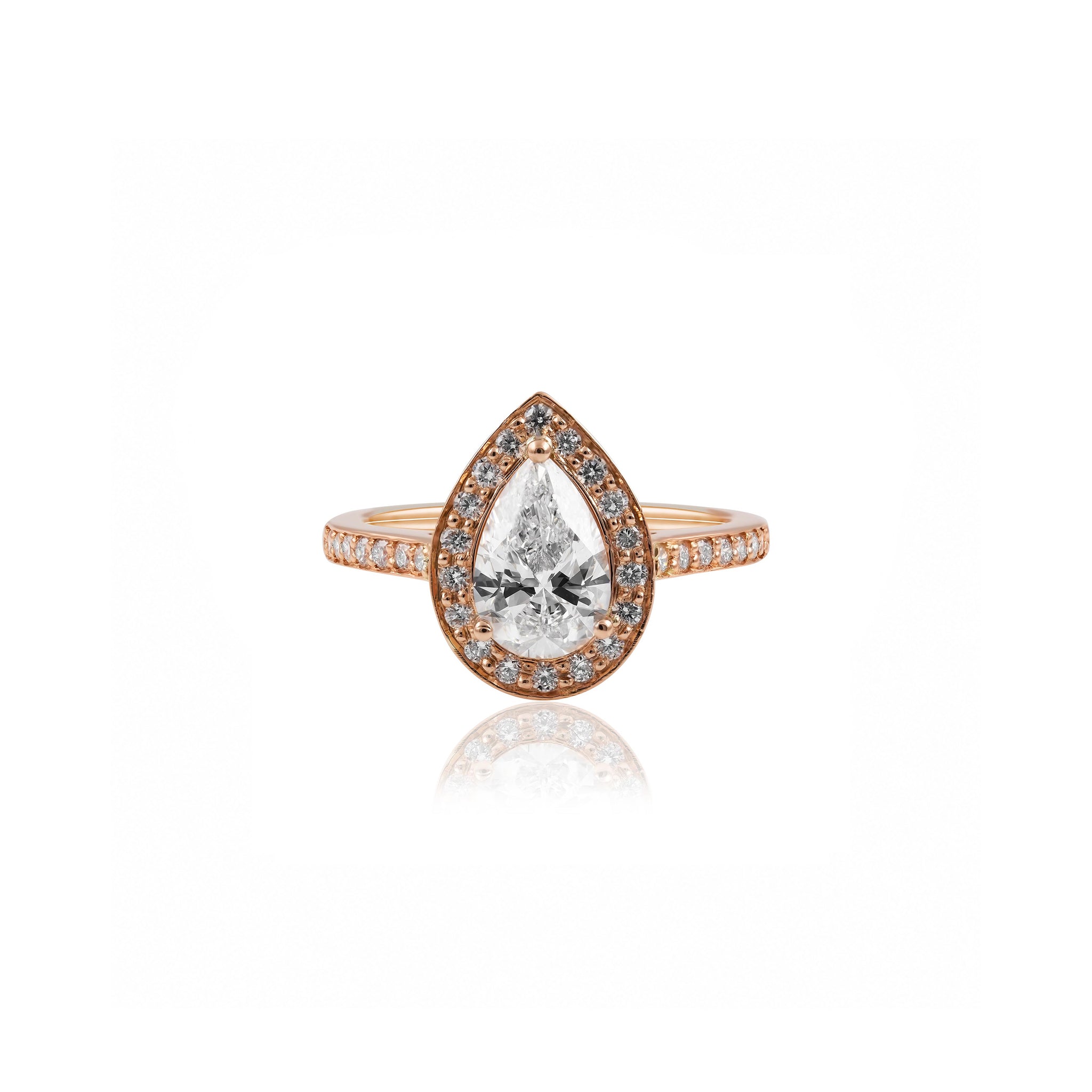 18ct Rose Gold Pear Shaped Lab-Grown Diamond Halo Engagement Ring