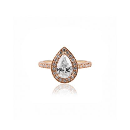 18ct Rose Gold Pear Shaped Lab-Grown Diamond Halo Engagement Ring
