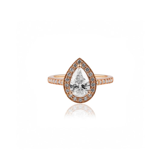 18ct Rose Gold Pear Shaped Lab-Grown Diamond Halo Engagement Ring