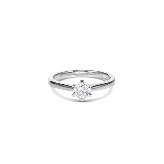 18ct White Gold Six Claw Round Diamond Solitaire Engagement Ring