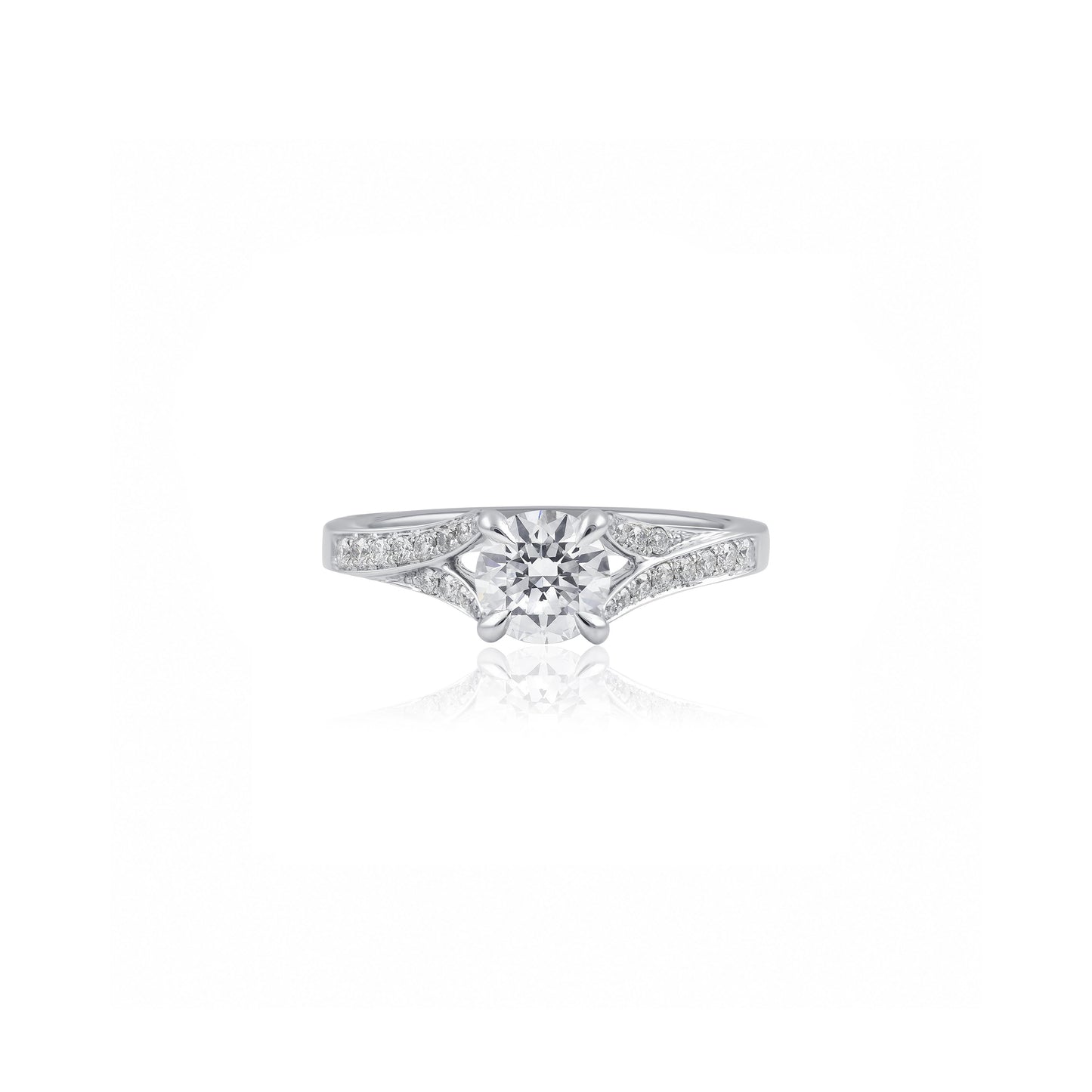 18ct White Gold Swept Split Shank Engagement Ring with Hidden Halo