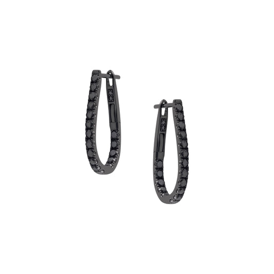 White Gold Black Diamond Inside-Out Hoop Earrings