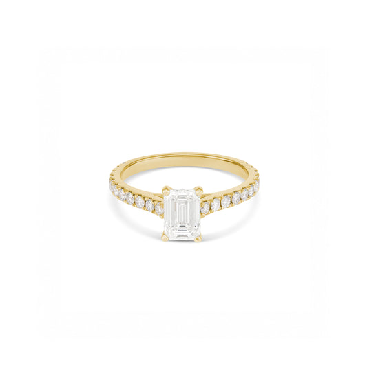 1ct Emerald Solitaire Ring with Pavé Band