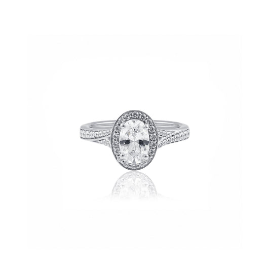 1ct Oval Solitaire Halo Engagement Ring with a Split Pavé Band