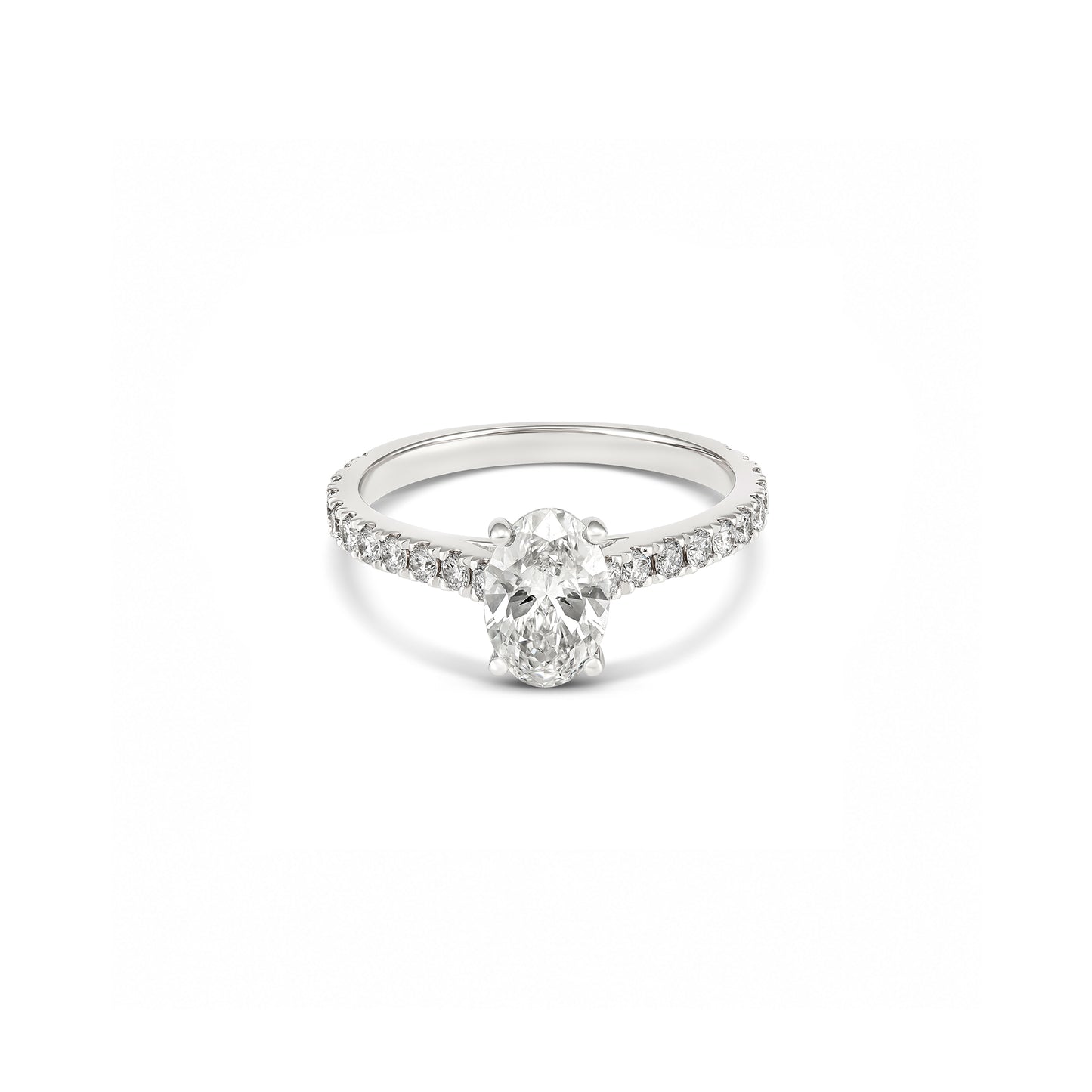 1ct Oval Solitaire With Pavé Band in 18ct White Gold