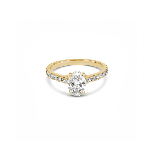 1ct Oval Solitaire Diamond With Pavé Band in 18ct Yellow Gold