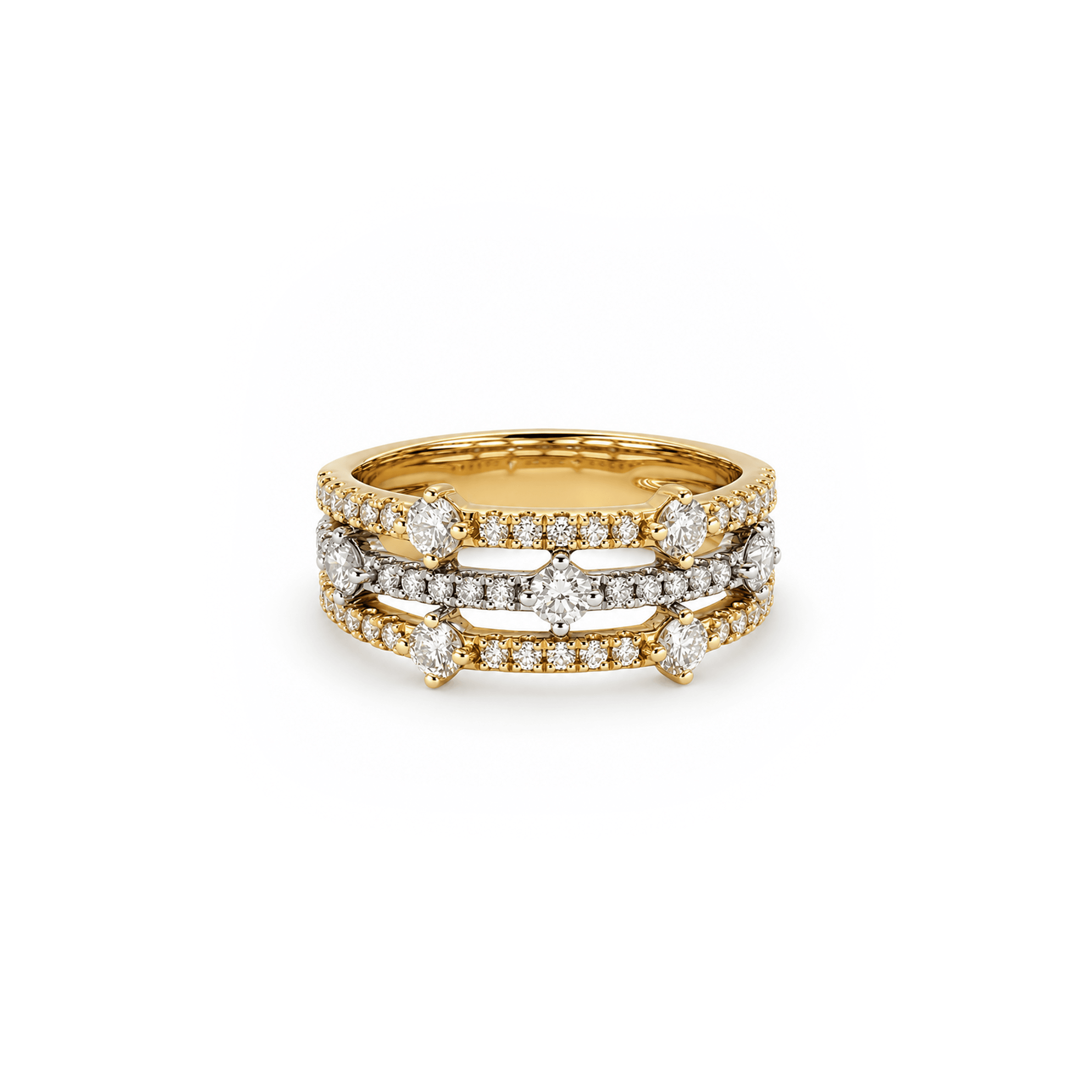 1 cttw Two-Tone Triple Row Diamond Statement Ring