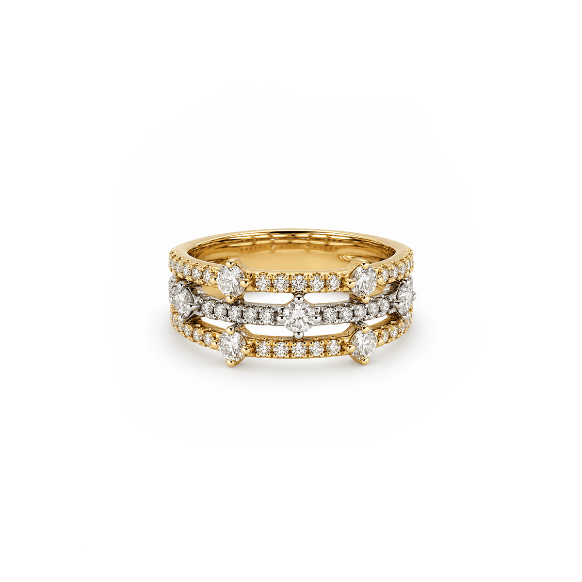 1 cttw Two-Tone Triple Row Diamond Statement Ring