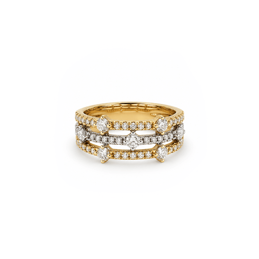 1 cttw Two-Tone Triple Row Diamond Statement Ring