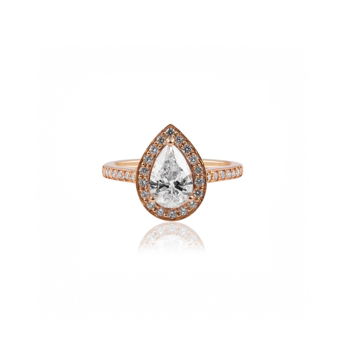 18ct Rose Gold Pear Shaped Lab-Grown Diamond Halo Engagement Ring