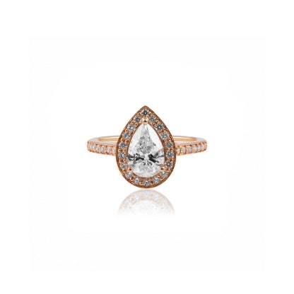 18ct Rose Gold Pear Shaped Lab-Grown Diamond Halo Engagement Ring