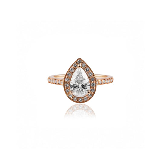 18ct Rose Gold Pear Shaped Lab-Grown Diamond Halo Engagement Ring