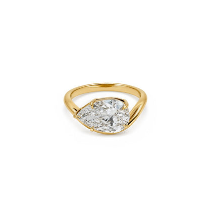 3ct East West Pear Solitaire - Curved Band