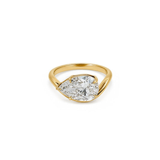 3ct East West Pear Solitaire - Curved Band