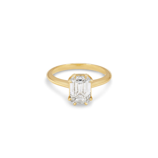 2ct Antique Style Double Claw Emerald Diamond Ring