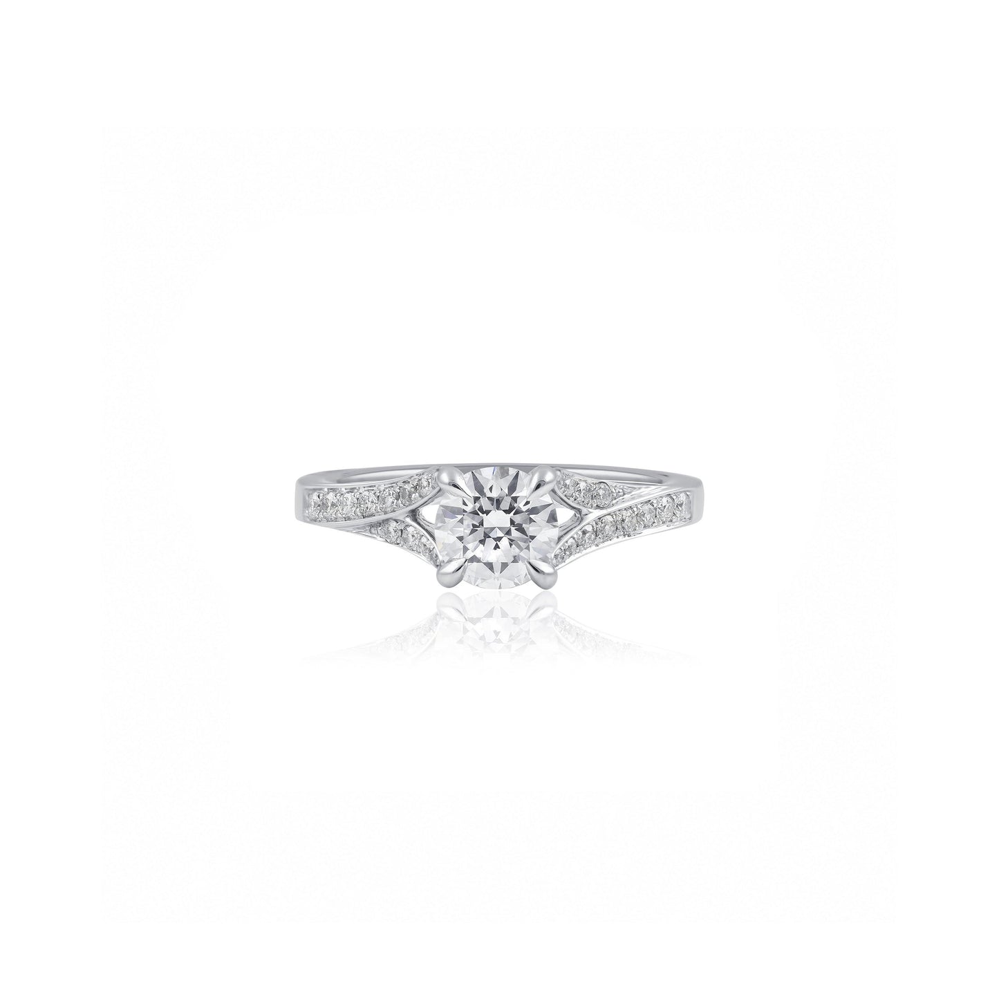 18ct White Gold Swept Split Shank Engagement Ring with Hidden Halo
