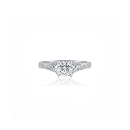 18ct White Gold Swept Split Shank Engagement Ring with Hidden Halo