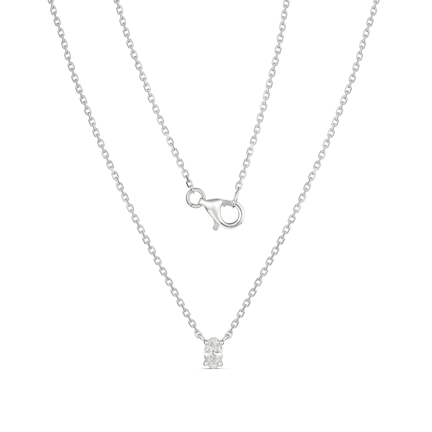 9ct White Gold Oval Diamond Necklace