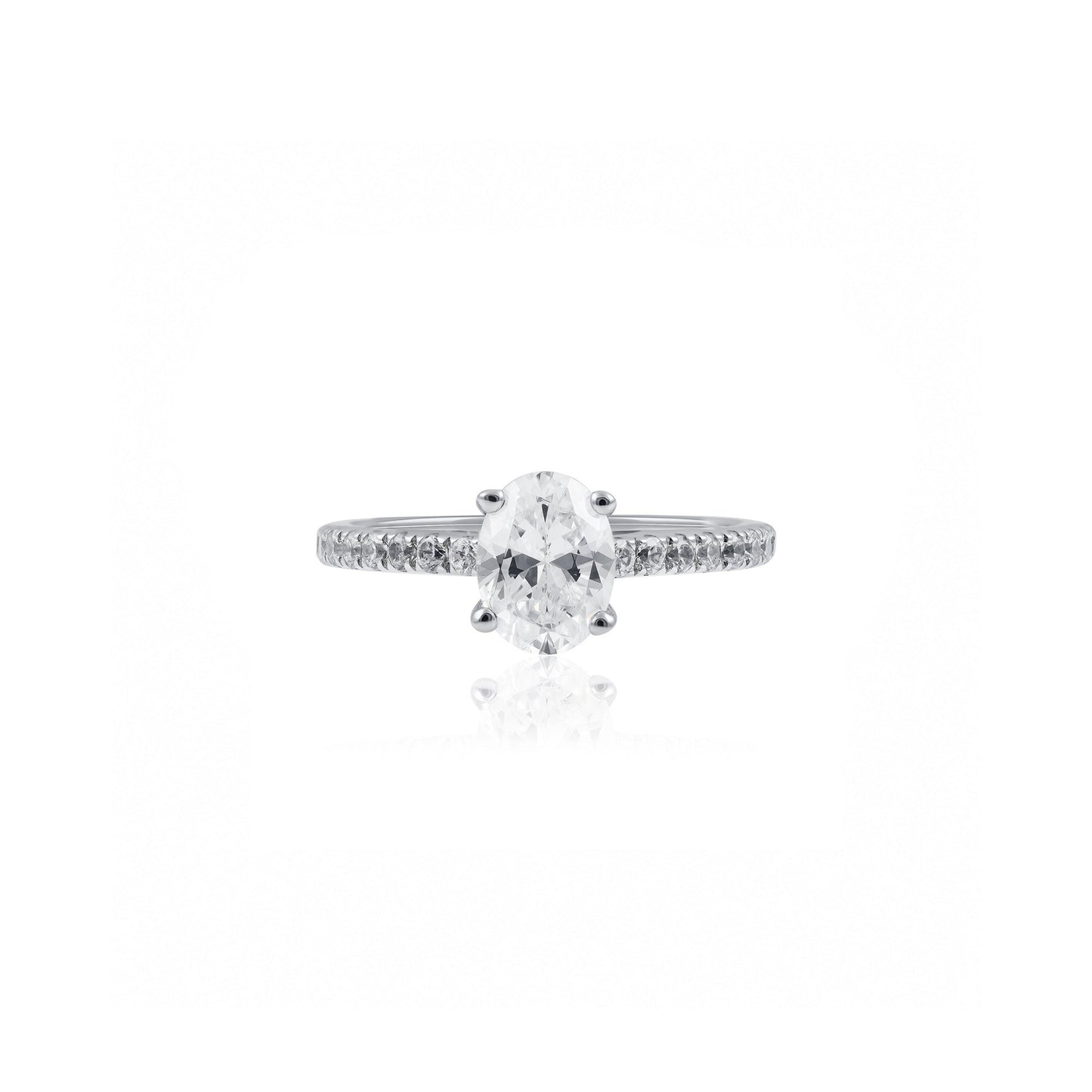 Oval Solitaire With Pavé Band in Platinum