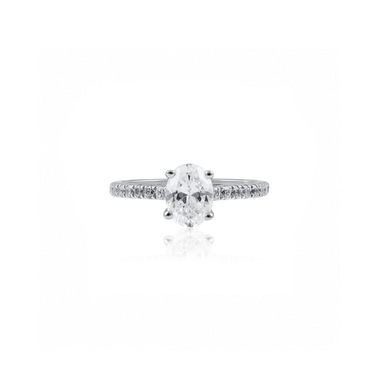 Oval Solitaire With Pavé Band in Platinum