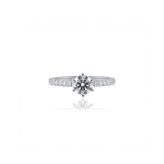 Platinum Round Brilliant Lab-Grown Diamond Engagement Ring with Pavé Band