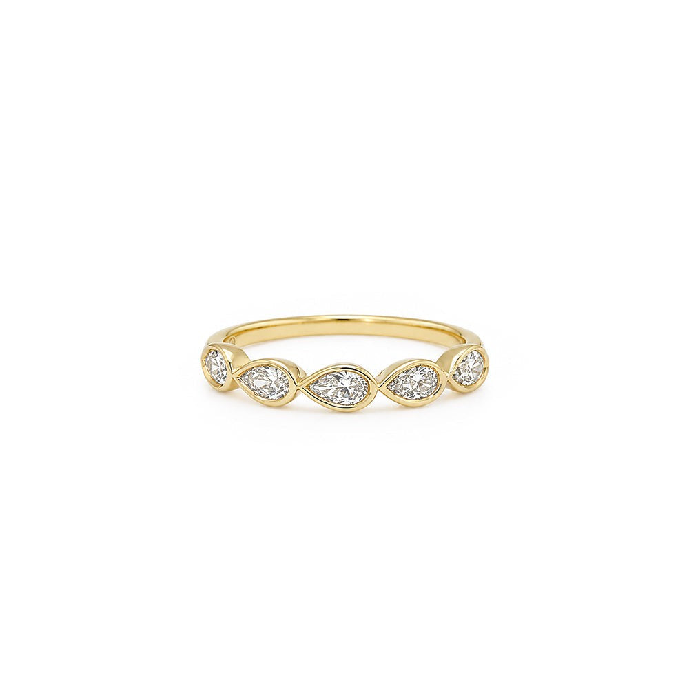East-West Pear Bezel Set Diamond Wedding Ring
