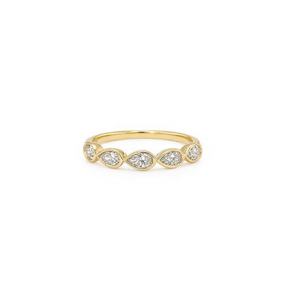 East-West Pear Bezel Set Diamond Wedding Ring