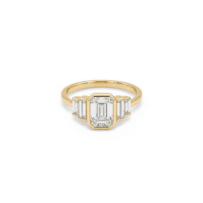 Emerald & Baguette  Bezel Set Five-Stone Diamond Ring