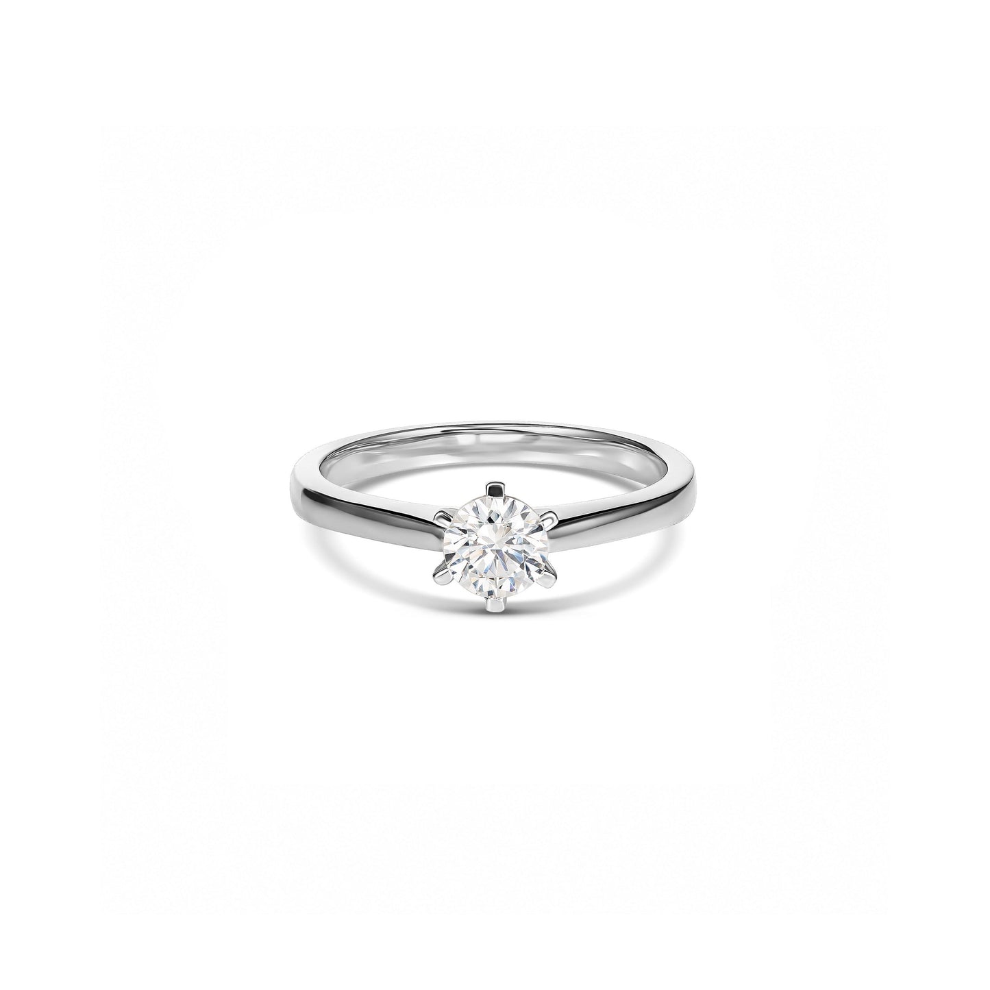 18ct White Gold Six Claw Round Diamond Solitaire Engagement Ring