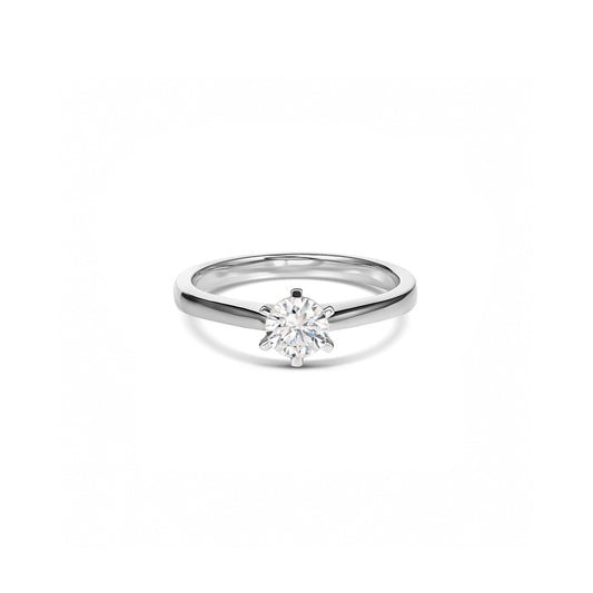 18ct White Gold Six Claw Round Diamond Solitaire Engagement Ring